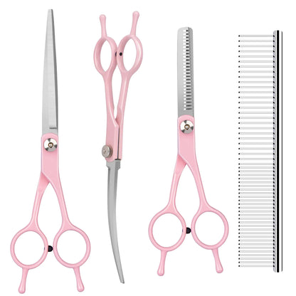 TIUIRE Dog Cat Grooming Scissors KitPet Grooming scissors SetDog Scissors for GroomingIncude ThinningStraightCurved Grooming Scissors and Comb for dogs cats.